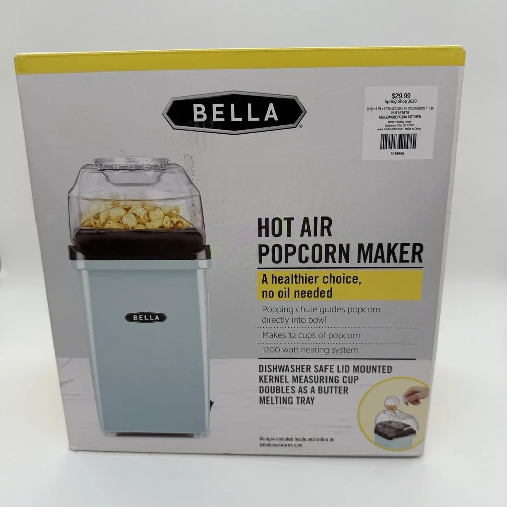 Bella Hot‎ Air Popcorn Maker, Light Blue, Makes 12 Cups 1200 Watt